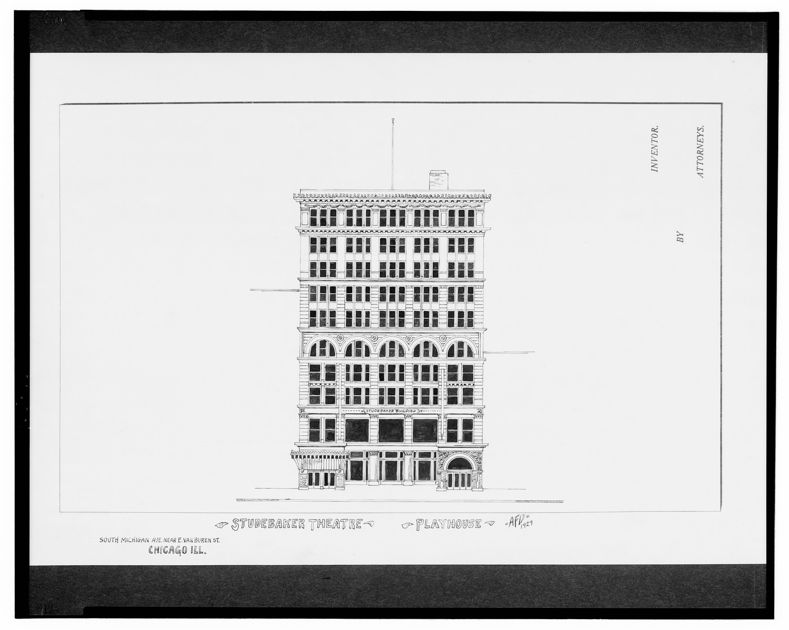 [Studebaker Theatre and Playhouse (Studebaker Building), South Michigan Ave. near East Van Buren St., Chicago, Illinois] / AFD 1929., And Engineering (ADE) Drawings — vintage poster