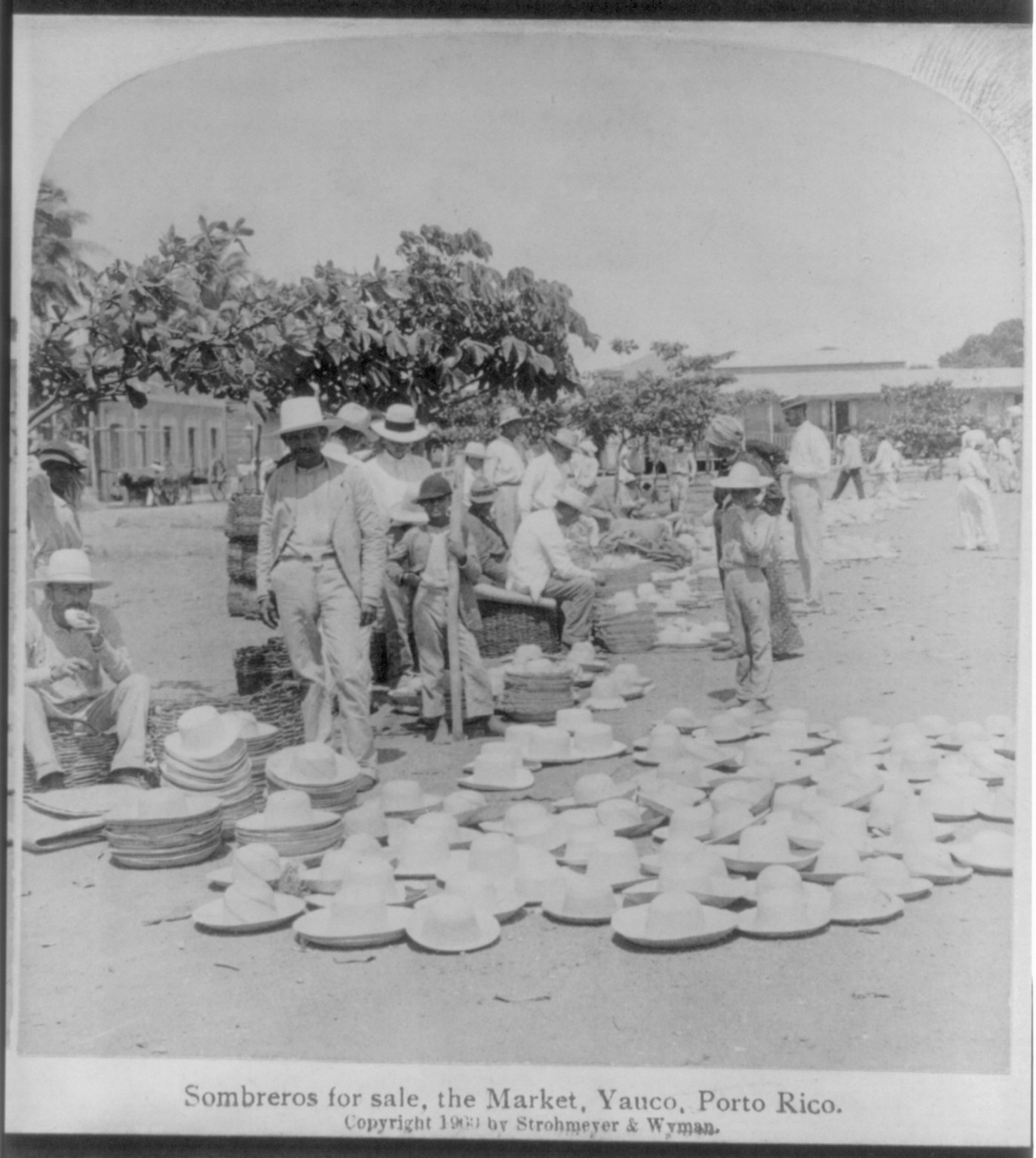Sombreros for sale, the Market, Yauco, Porto Rico, c1900 April 11. — historic photograph