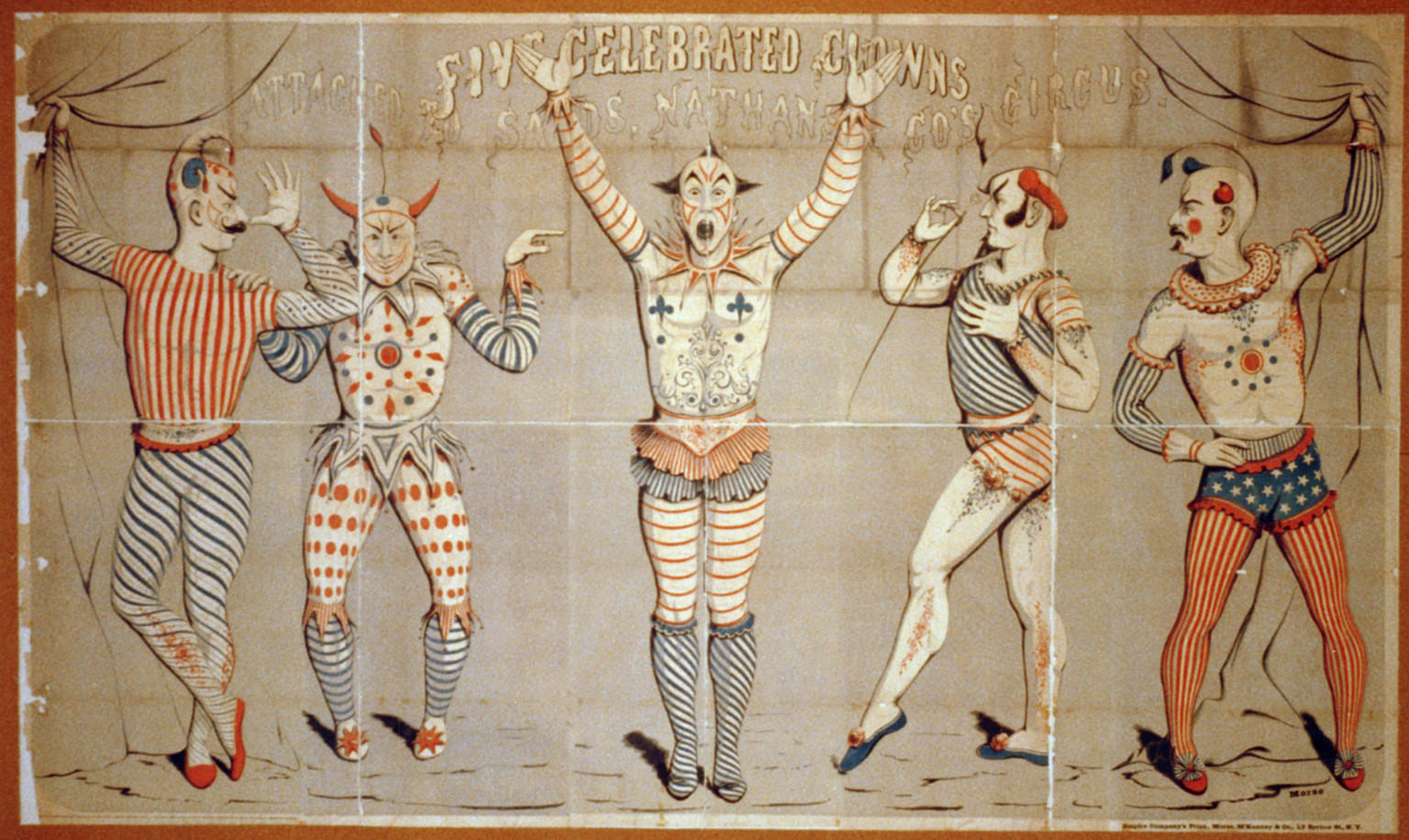 Five celebrated clowns attached to Sands, Nathans Co's Circus, Morse, M'Kenney & Company, 1856. — vintage poster