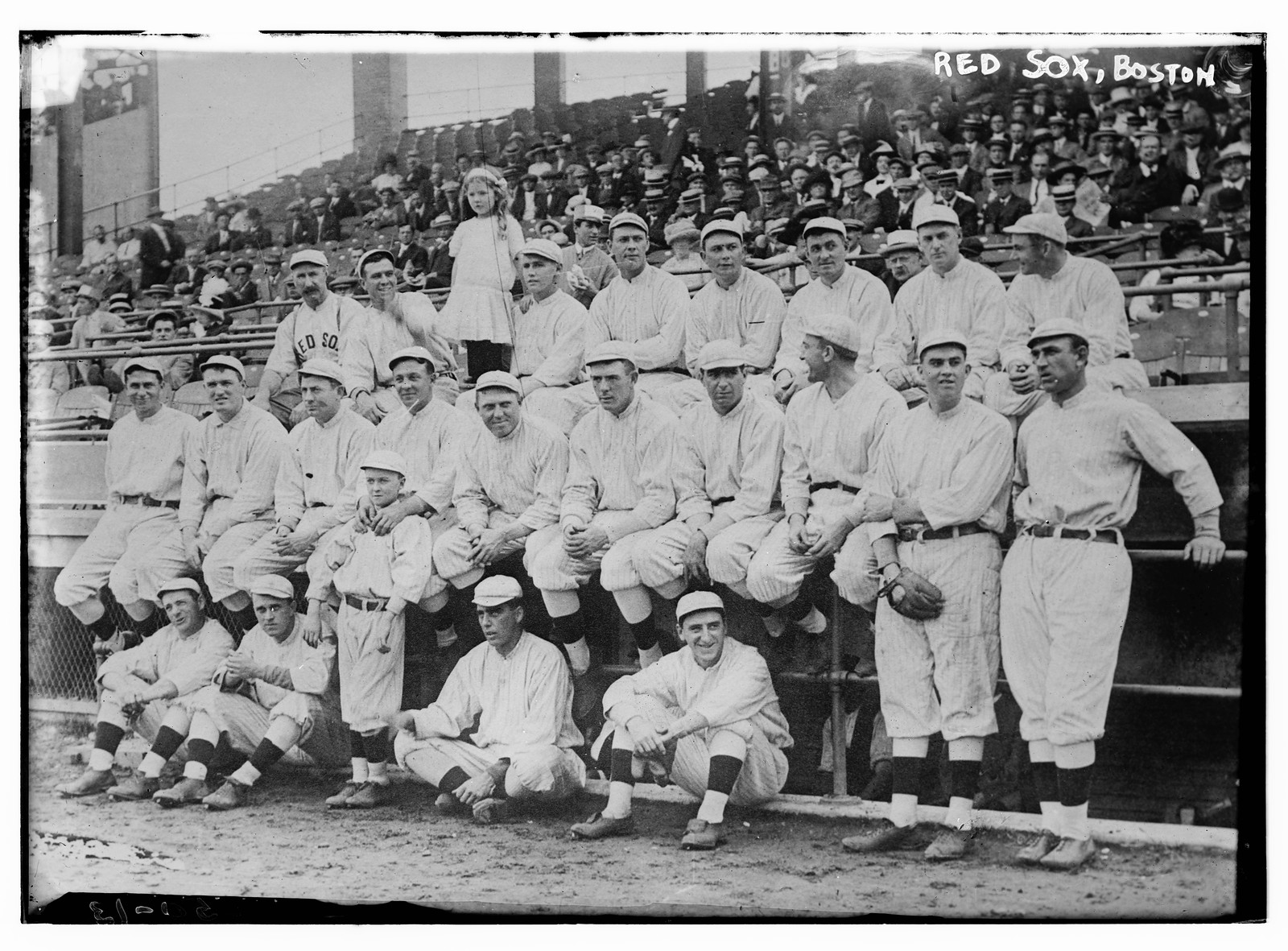 Red Sox team posing in ballpark stands, Boston — historic image