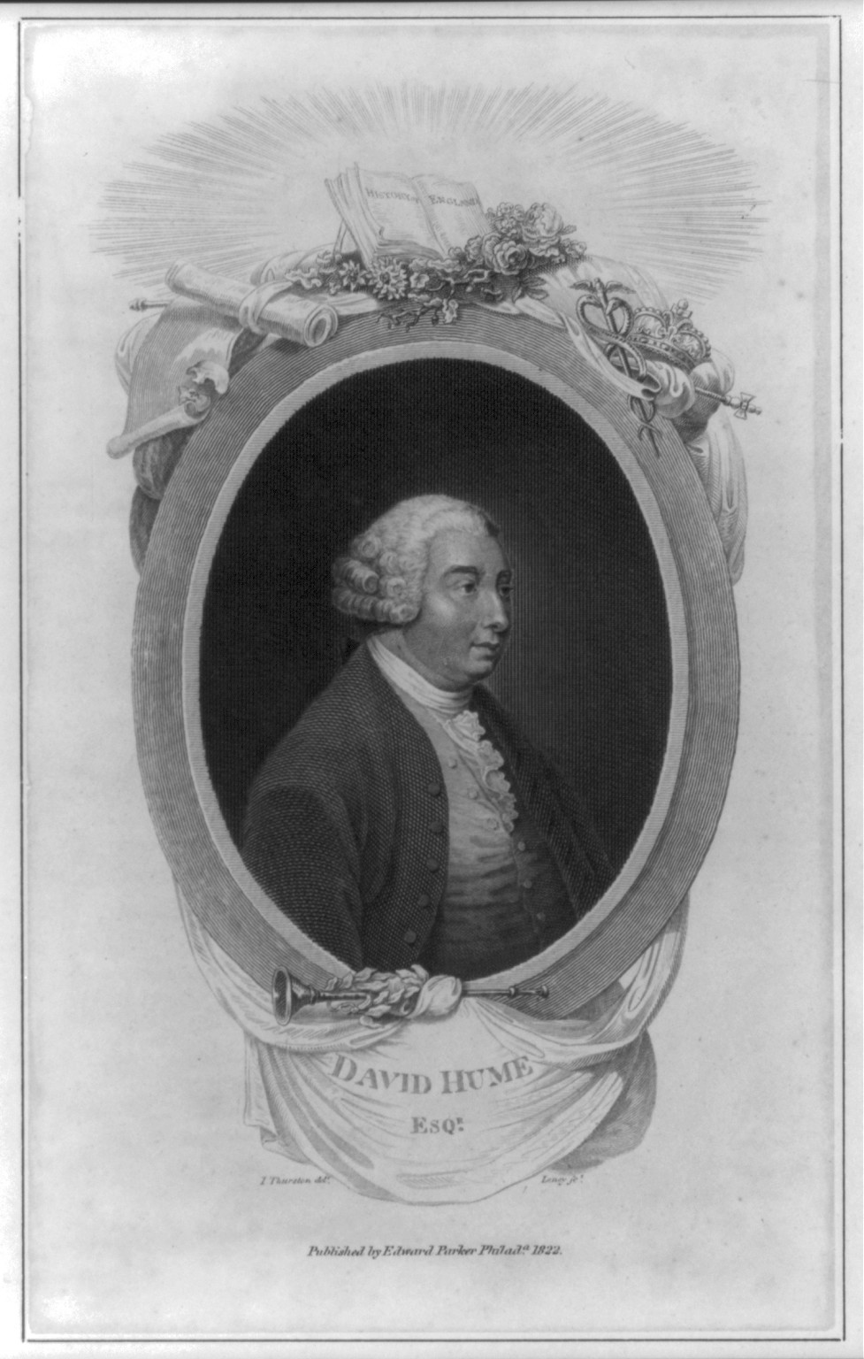 [David Hume, 1711-1776, head-and-shoulders portrait, facing right] — antique engraving