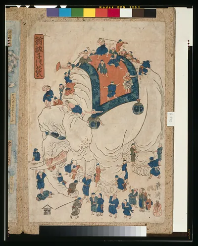 [Children exploring an elephant]