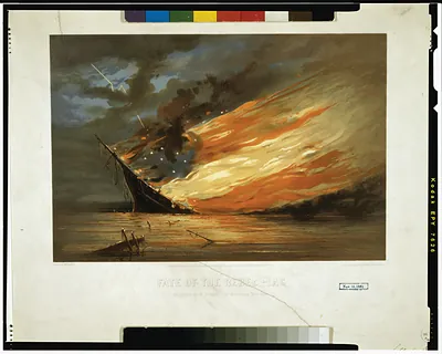 Fate of the rebel flag / painted by Wm. Bauly ; lith. of Sarony, Major & Knapp, 449 Broadway, N.Y.