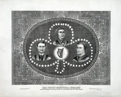 The Fenian Martyrs of Ireland, print with portraits and harp