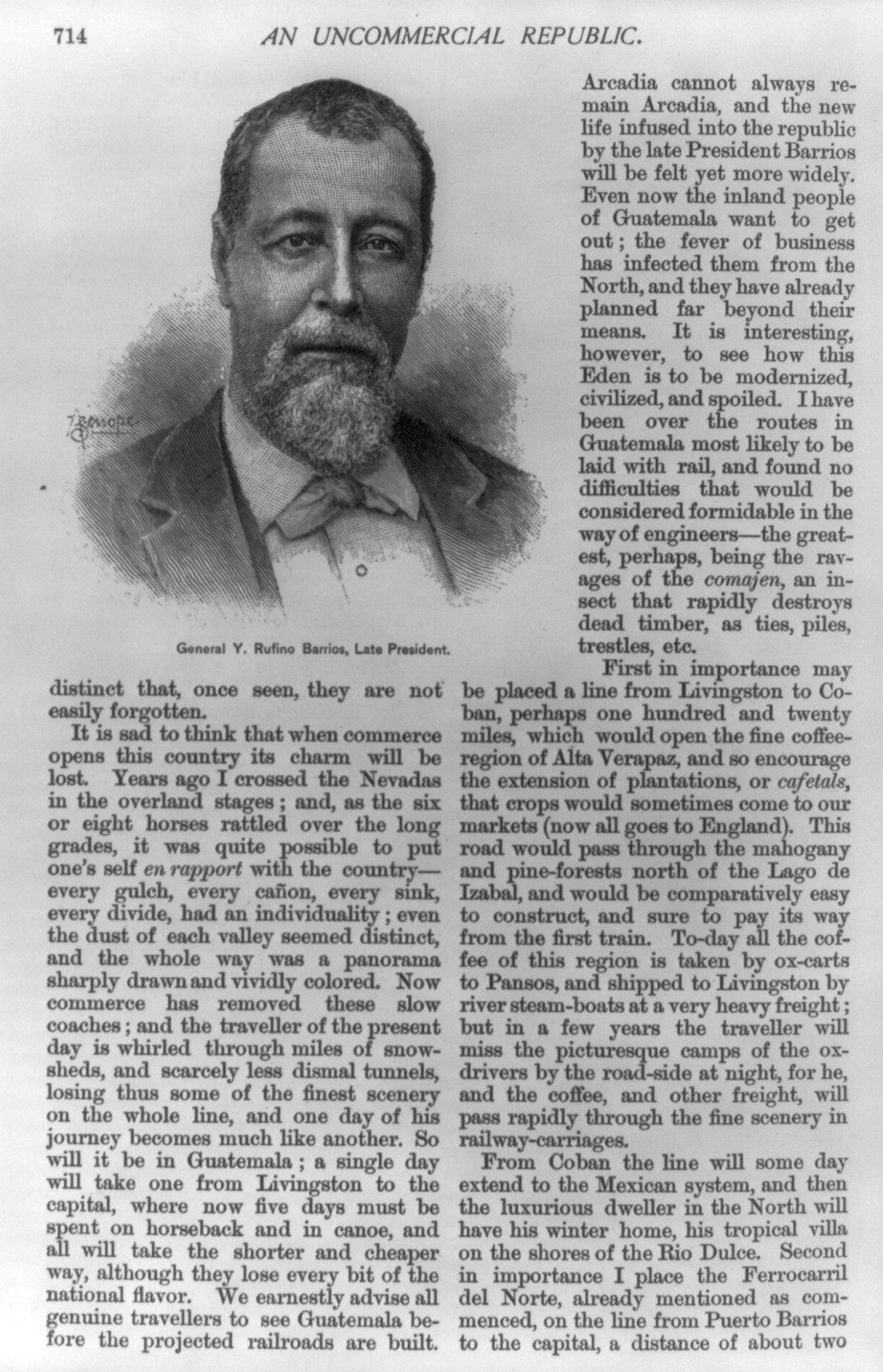 [Justo Rufino Barrios, Pres. Guatemala, 1835-1885; bust] — antique engraving