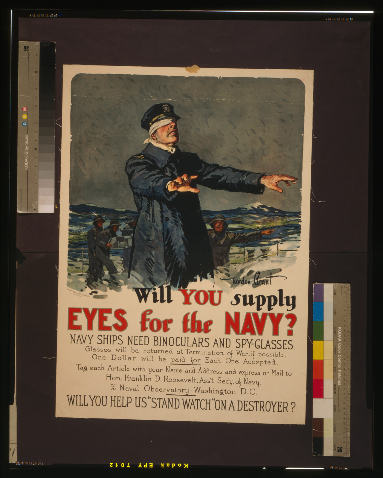 Will you supply eyes for the Navy? Navy ships need binoculars and spy-glasses / Gordon Grant Sackett Wilhelms Corporation New York., 1917 — vintage poster