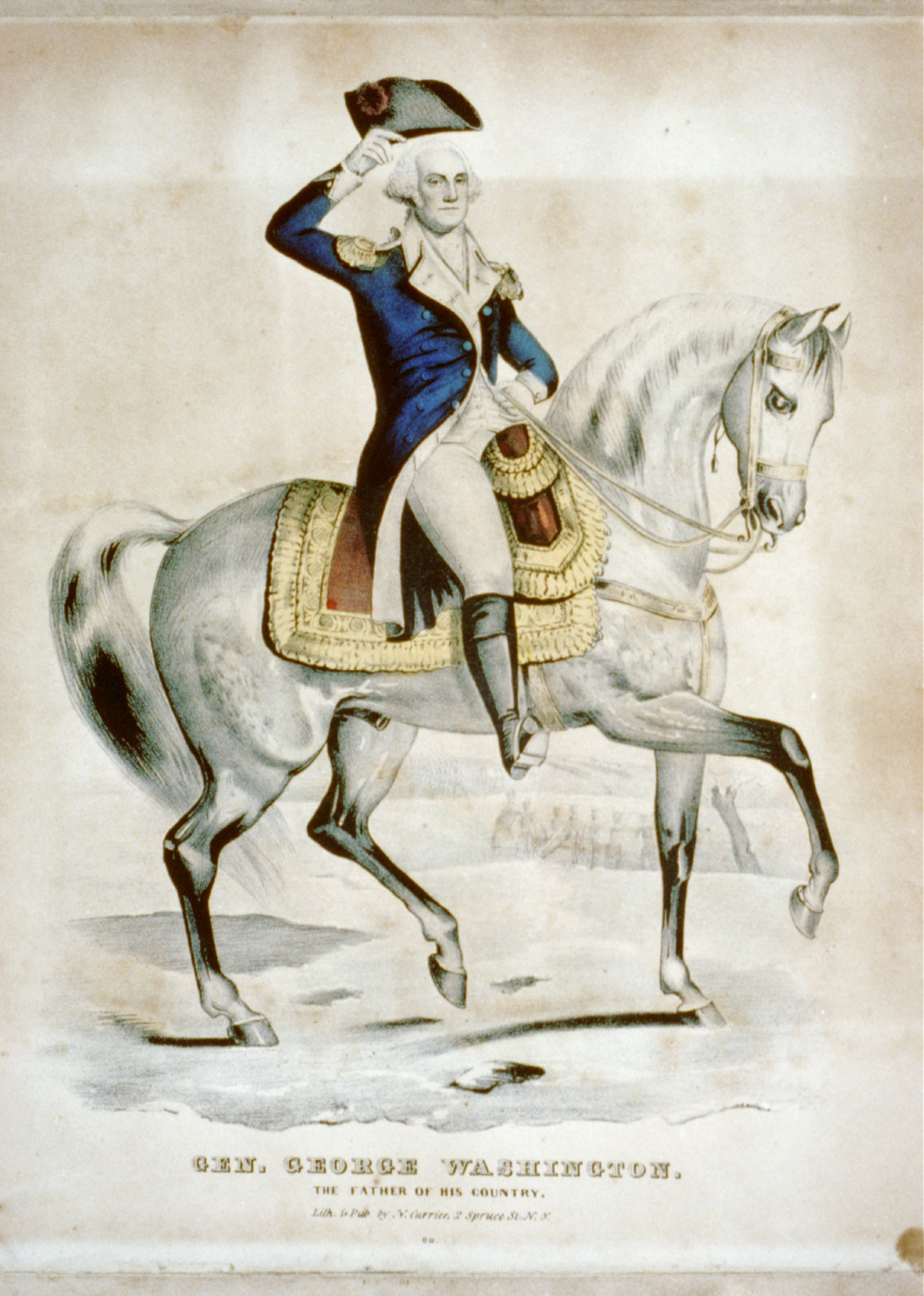 Gen. George Washington the father of his country., New York : Published by N. Currier, 2 Spruce St., [between 1835 and 1856] — antique lithograph
