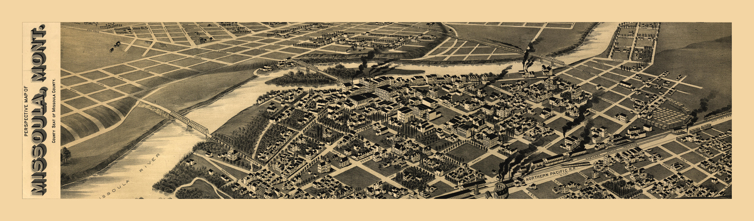 MT Missoula 1891 MAP, 1891 — antique map