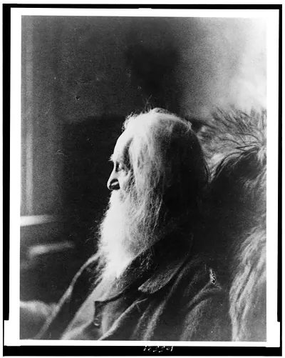 [Walt Whitman, head-and-shoulders portrait, facing left]