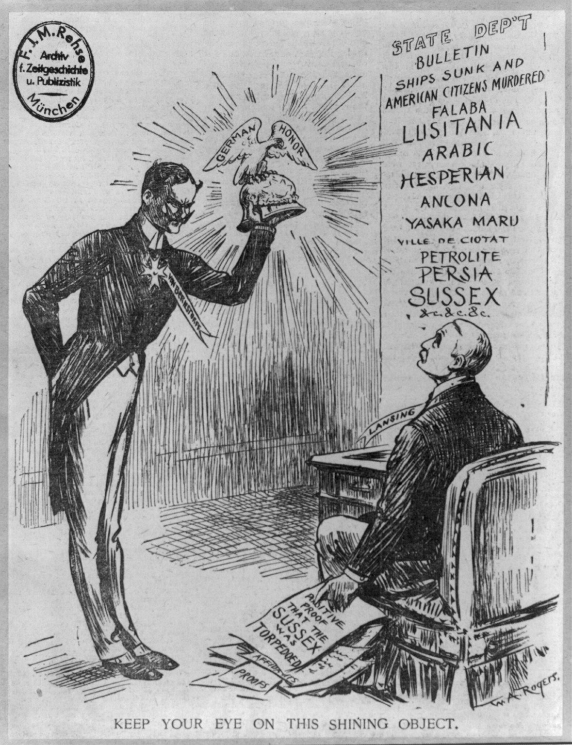 [Anti-German cartoons concerning the U-Boat sinking of the Steamer SUSSEX in 1916], [no date recorded on caption card] — historic print