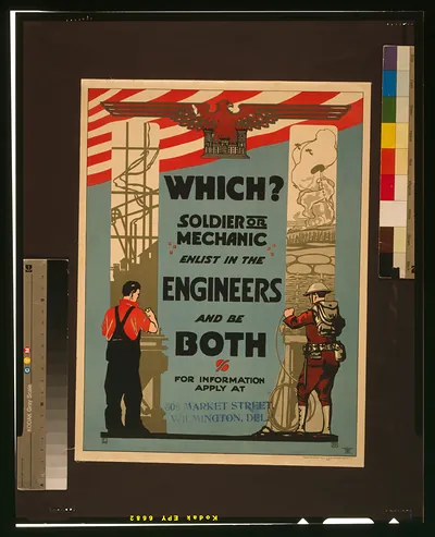 Which? Soldier or mechanic--Enlist in the Engineers and be both For information apply at 808 Market Street, Wilmington, Delaware / L.H.