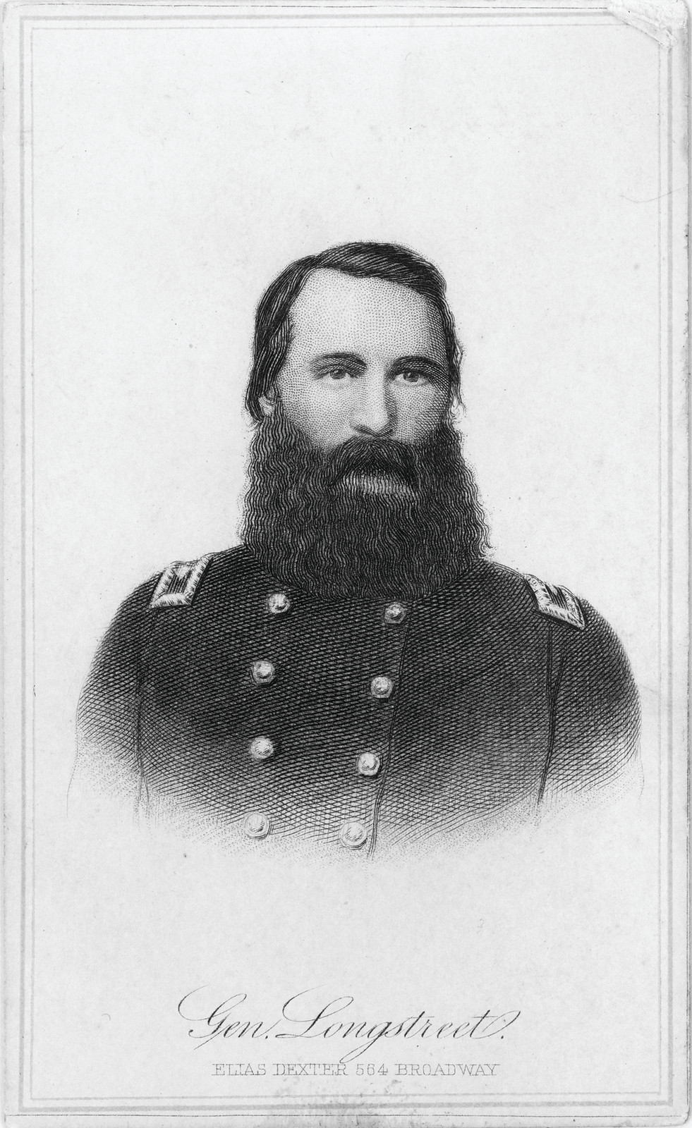 Gen. Longstreet, [New York] Elias Dexter, 564 Broadway, [between 1860 and 1890] — antique engraving