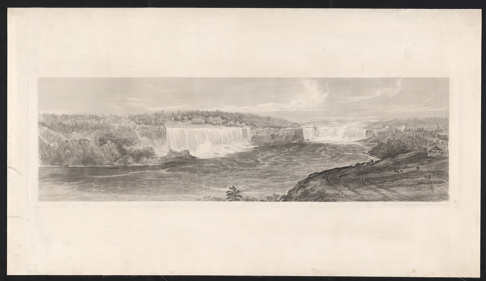 Niagara Falls, panoramic engraved view from the Canadian side — historic image