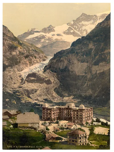 Grindelwald Bear Hotel and glacier Bernese Oberland Switzerland