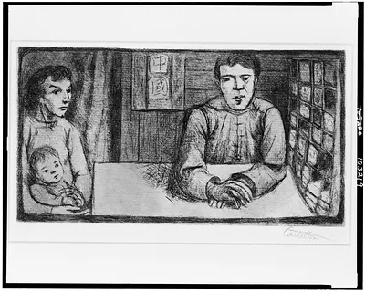 [Christmas card for 1948 showing man, woman, and baby at table] / Castellón.