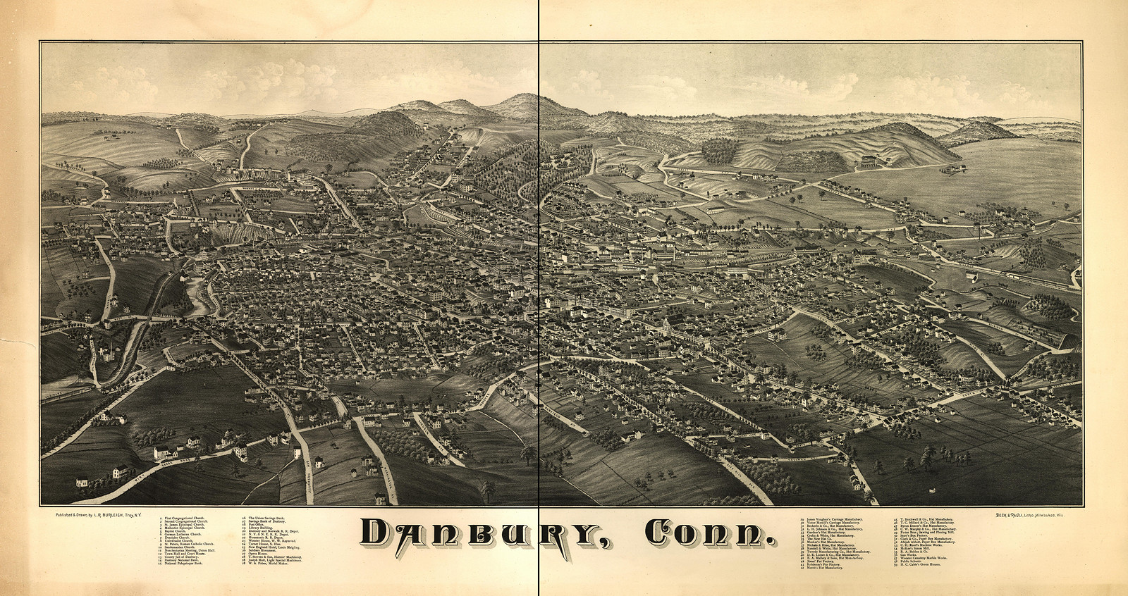 Danbury, Connecticut, 1884, 1884 — antique map