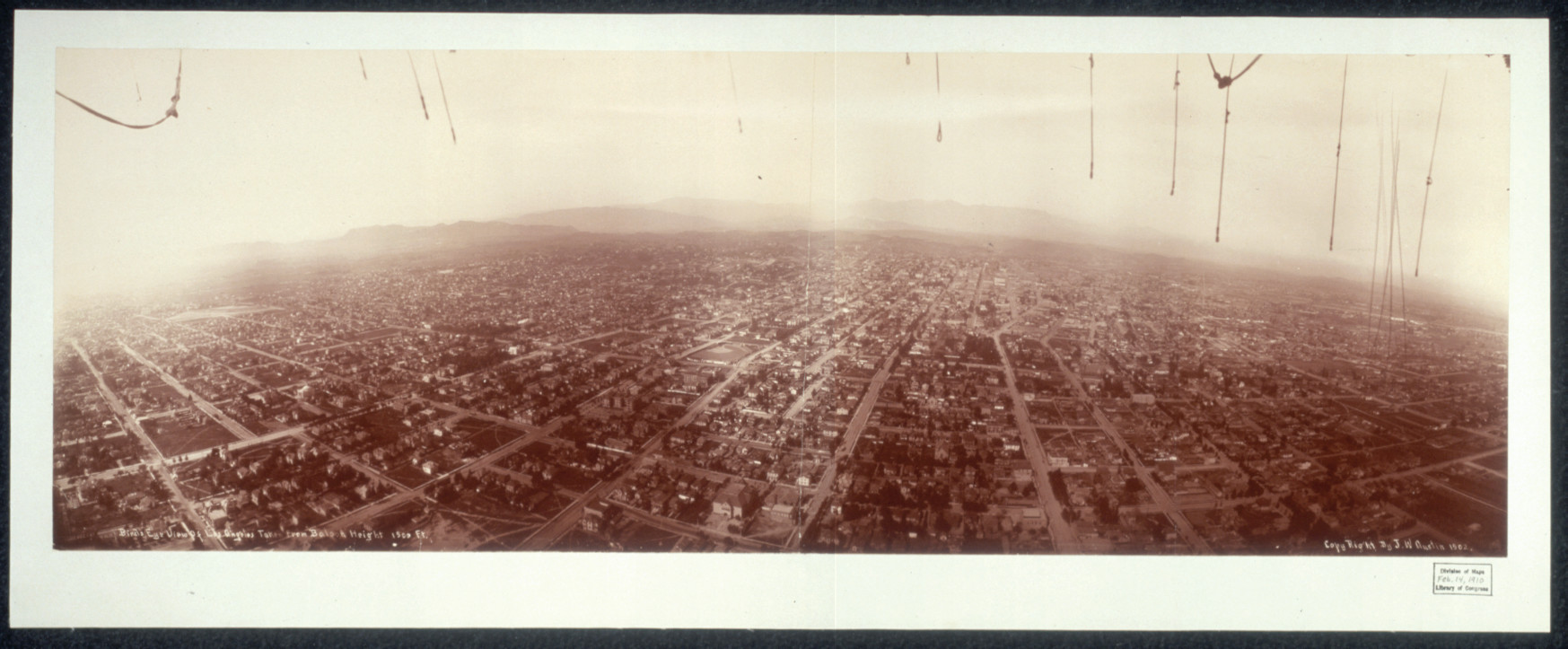 Panoramic balloon view of Los Angeles, sepia photograph — historic photograph