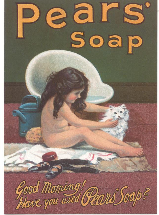 Pears' Soap advertisement: girl with white cat, "Good Morning! Have you used Pears' Soap? — historic image