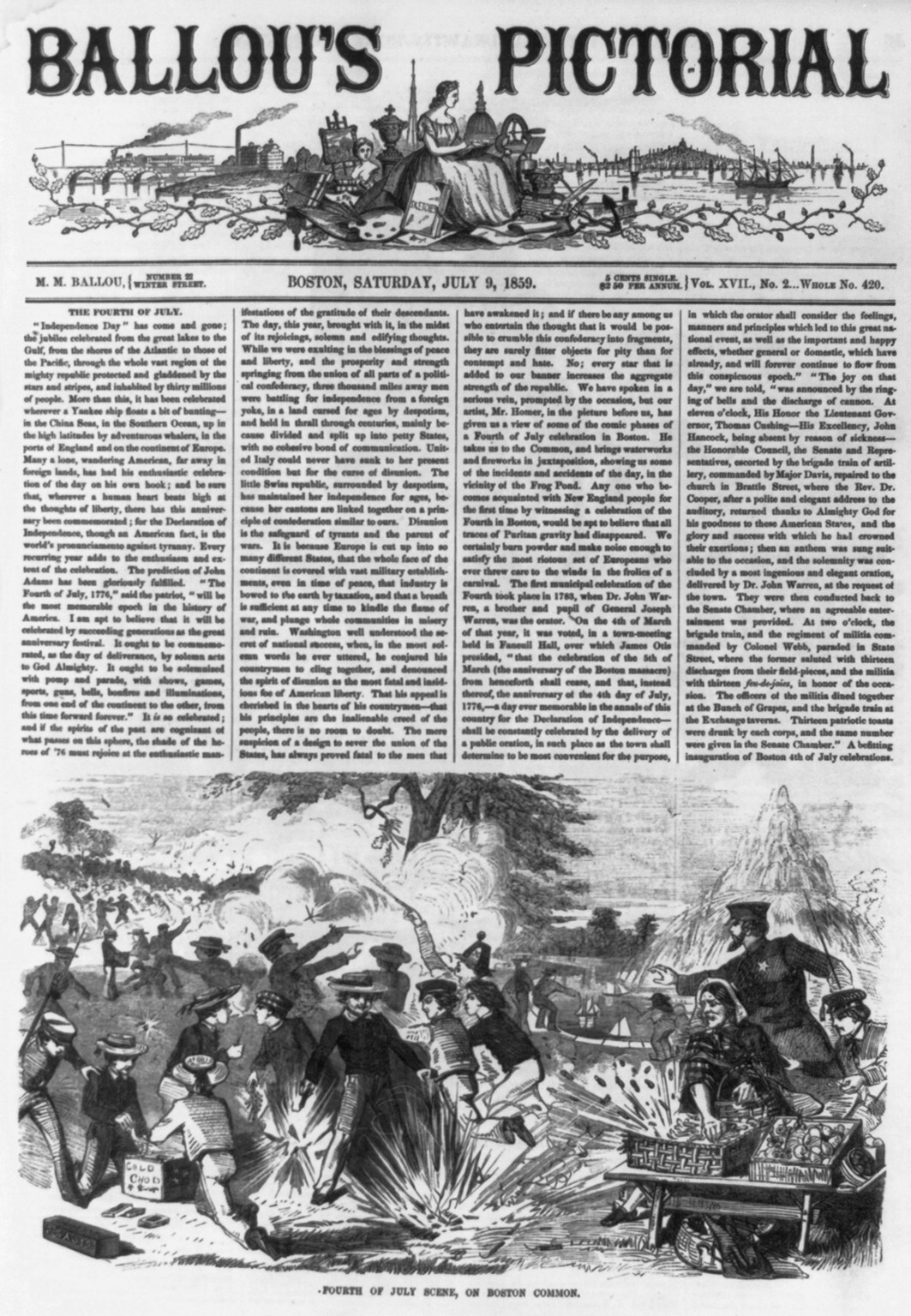 Fourth of July scene, on Boston Common — antique engraving
