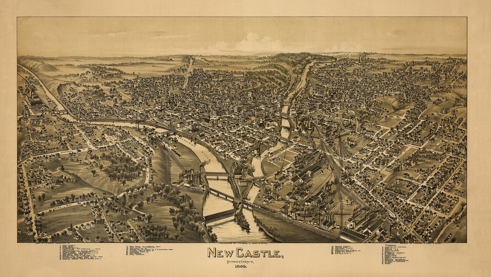 Bird's-eye view of New Castle, Pennsylvania, 1896, 1896 — antique map