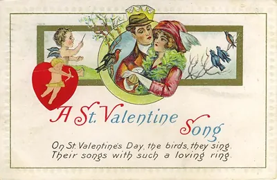 A St. Valentine Song postcard with couple and cupids