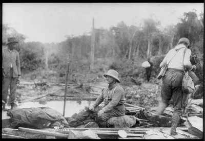 [Theodore Roosevelt, 1858-1919; lantern slide of Roosevelt's Brazil expedition, 1913, taken by his son Kermit]
