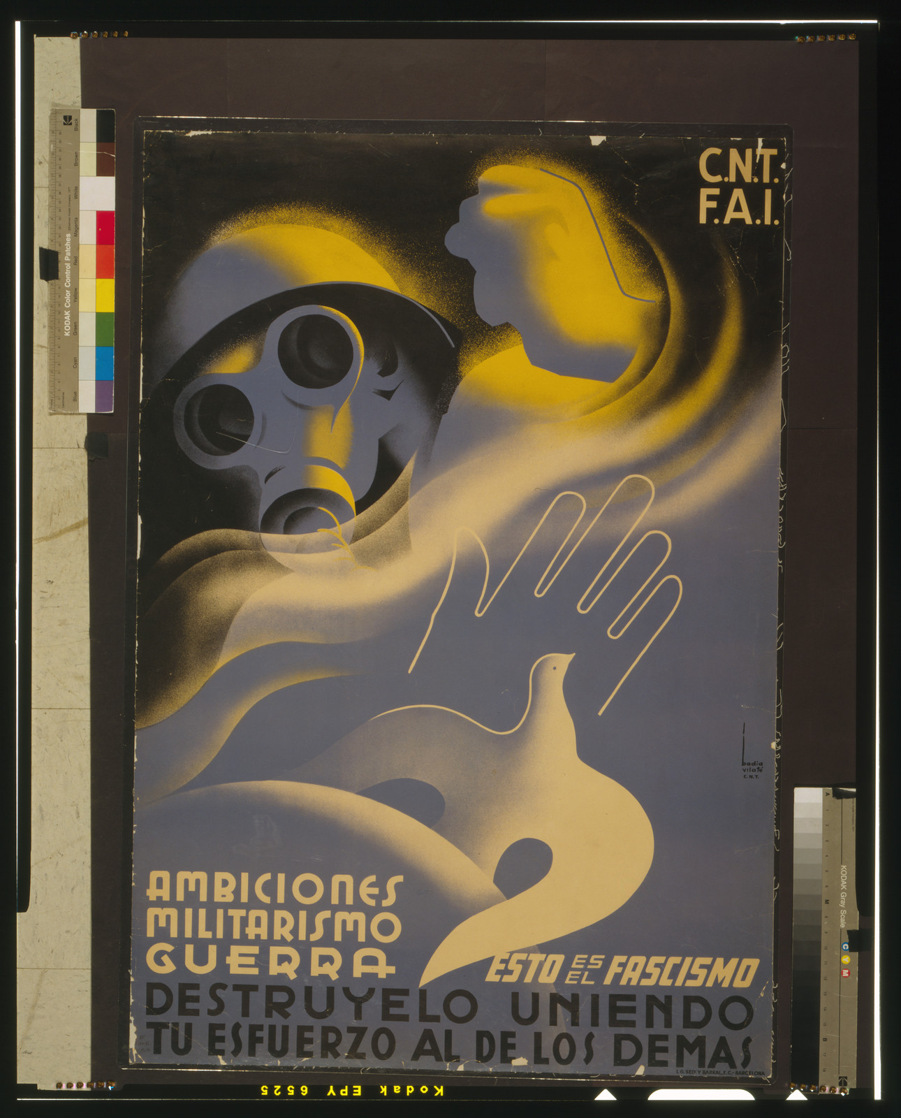 Ambiciones, militarismo, guerra. Esto es el fascismo. Destrúyelo uniendo tu esfuerzo al de los demás, Barcelona : C.N.T. ; F.A.I., [between 1936 and 1939] — vintage poster