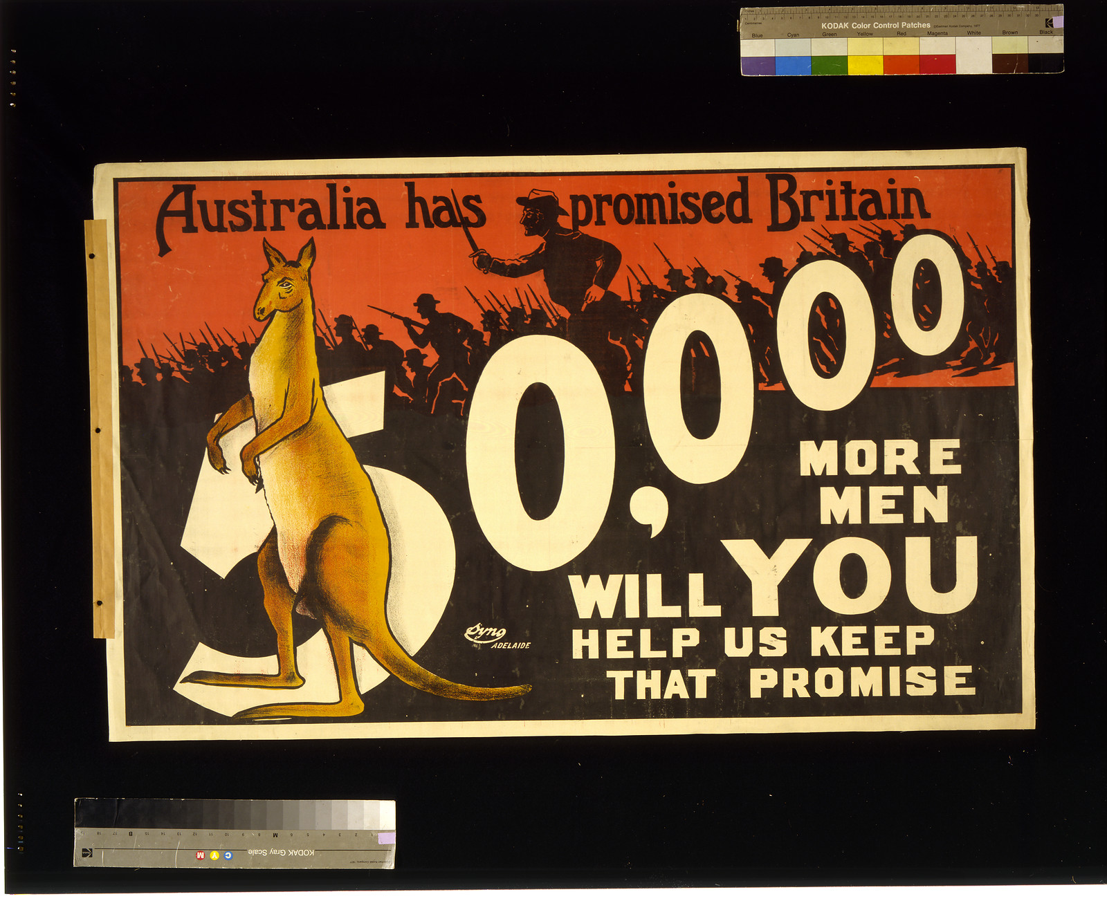 Australia has promised Britain 50000 more men will you help us keep that promise, 1915 — vintage poster