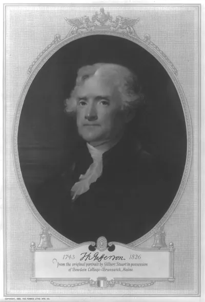 Th. Jefferson 1713-1826 / from the original portrait by Gilbert Stuart in possession of Bowdin College-Brunswick, Maine.