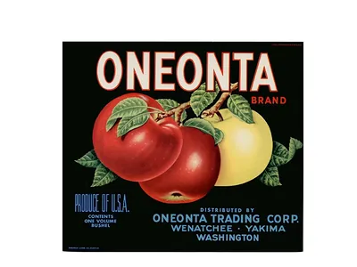 Oneonta Brand apple crate label, Wenatchee, Yakima, Washington