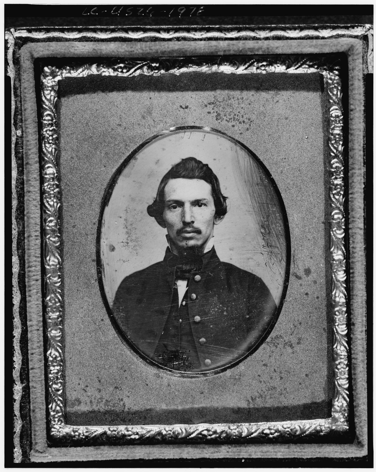 Unidentified man in a daguerreotype portrait case, 1840 — historic photograph