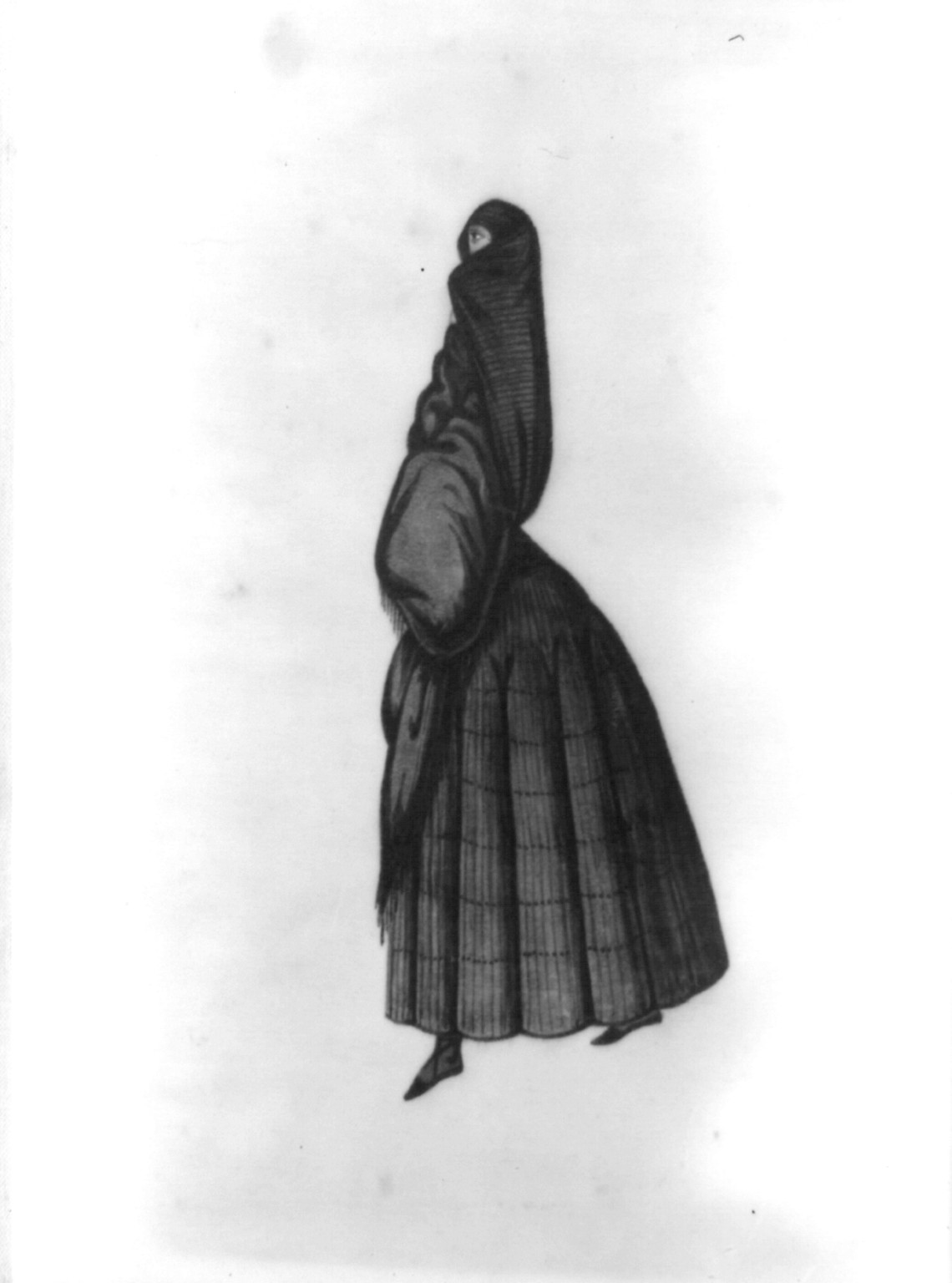 [Woman wearing a tapada, Peru], [between 1830 and 1840] — historic drawing