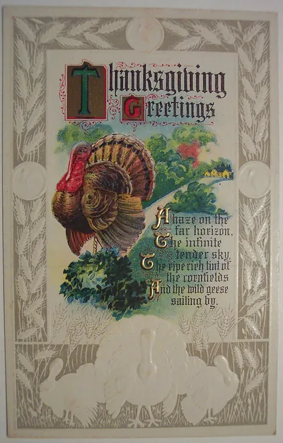 Thanksgiving Greetings postcard with a turkey