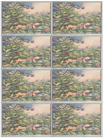 Sheet of eight Forget-Me-Not Fairy label illustrations