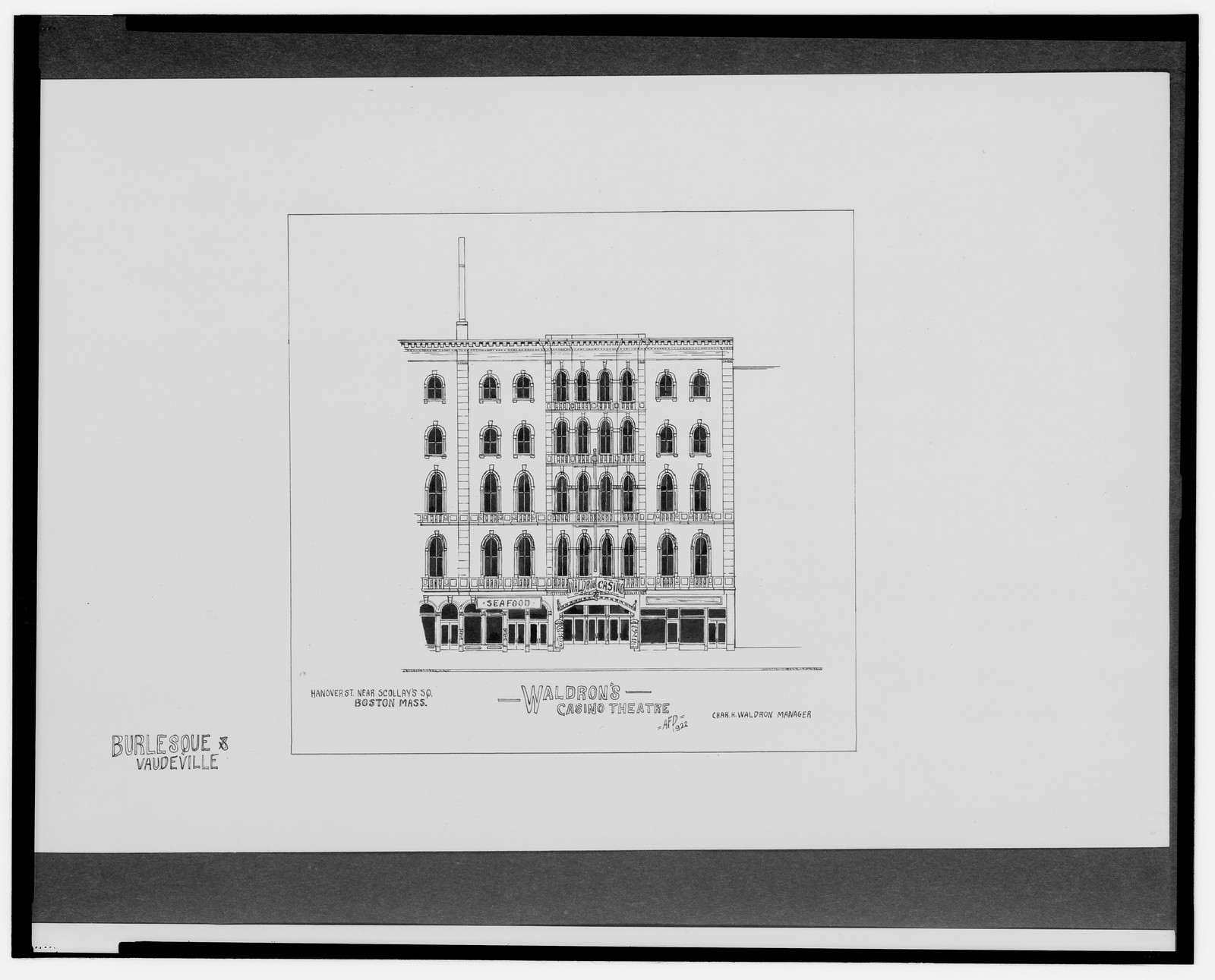 [Waldron's Casino Theatre, Hanover St. near Scollay Sq., Boston, Massachusetts] / AFD 1922., And Engineering (ADE) Drawings — vintage poster