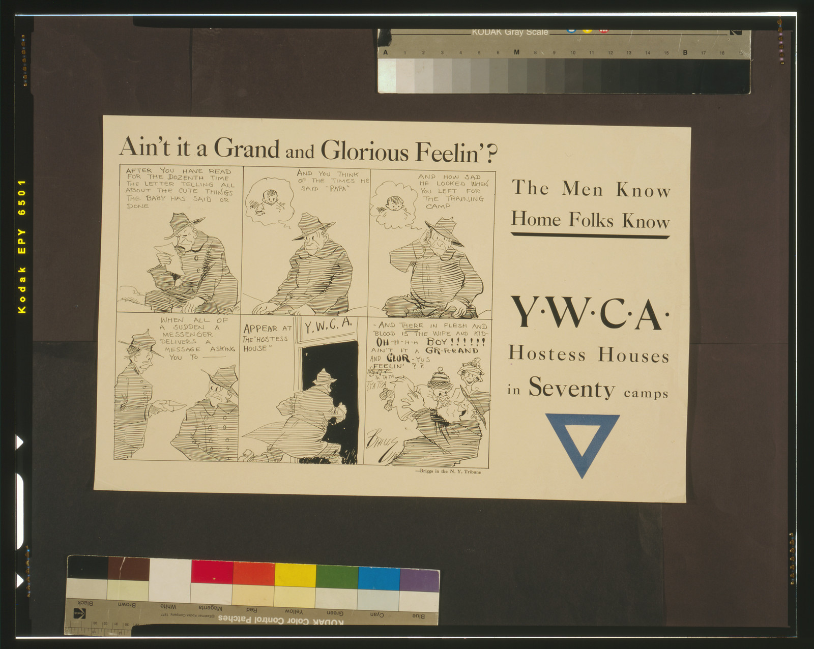 The men know home folks know YWCA hostess houses in seventy camps / Briggs., [1918]. — vintage poster