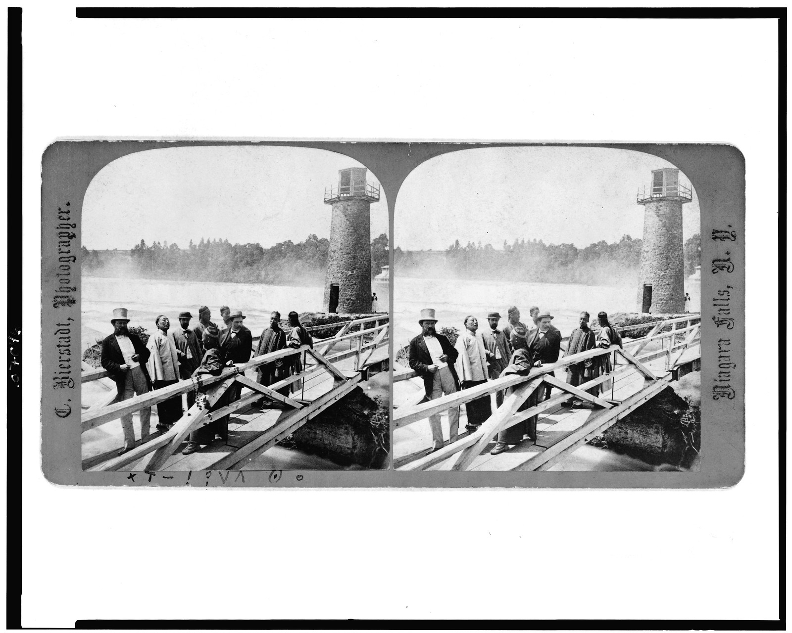 [Chinese and others on small bridge, with tower in background, Niagara Falls, N.Y.], Niagara Falls, N.Y. : C. Bierstadt, photographer, [between 1850 and 1900] — historic photograph