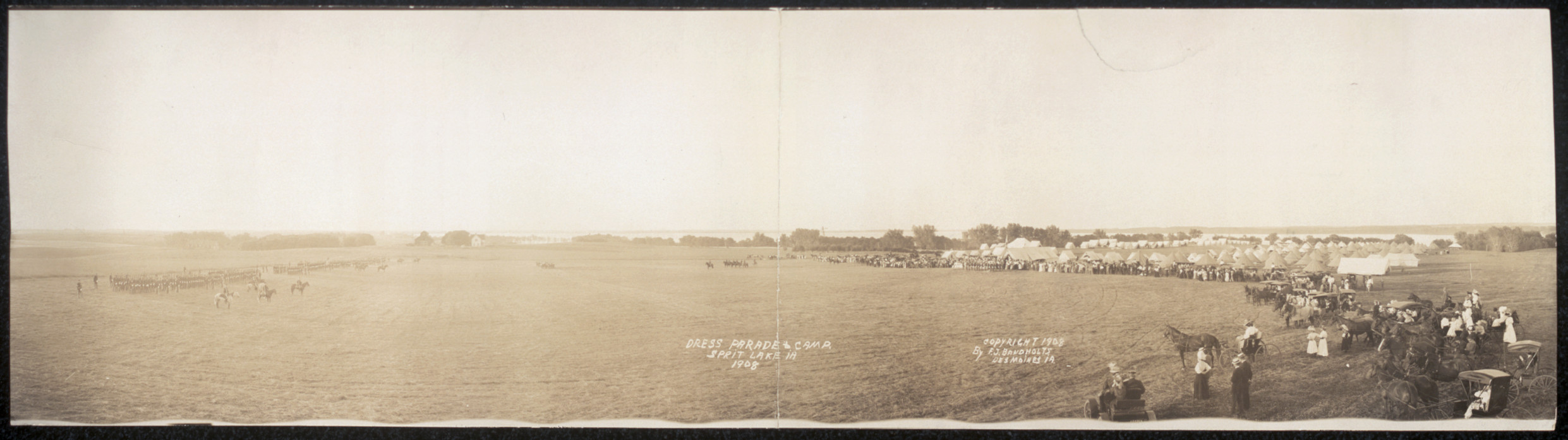 Dress parade and camp, 1908, panoramic photograph — historic photograph