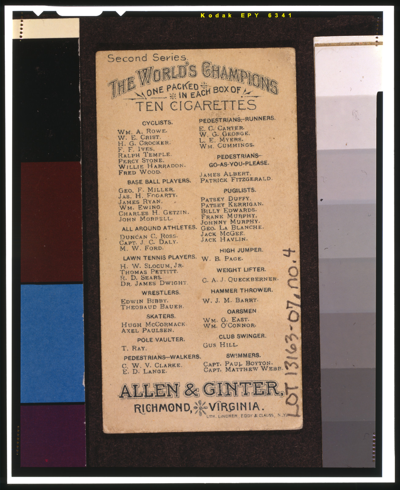 Allen & Ginter World's Champions (N29), 1888 — antique lithograph