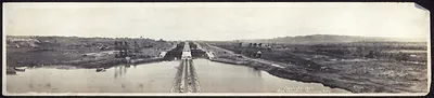 Panoramic photograph of Panama Canal locks under construction