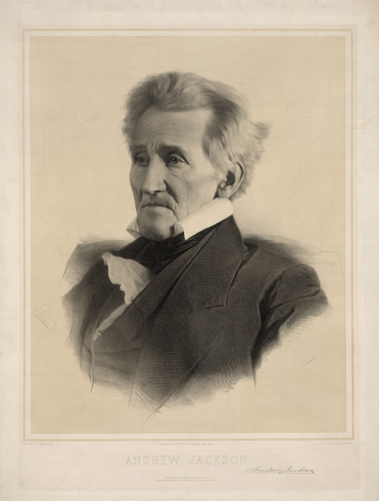 Lithograph portrait of Andrew Jackson, with printed name — antique lithograph