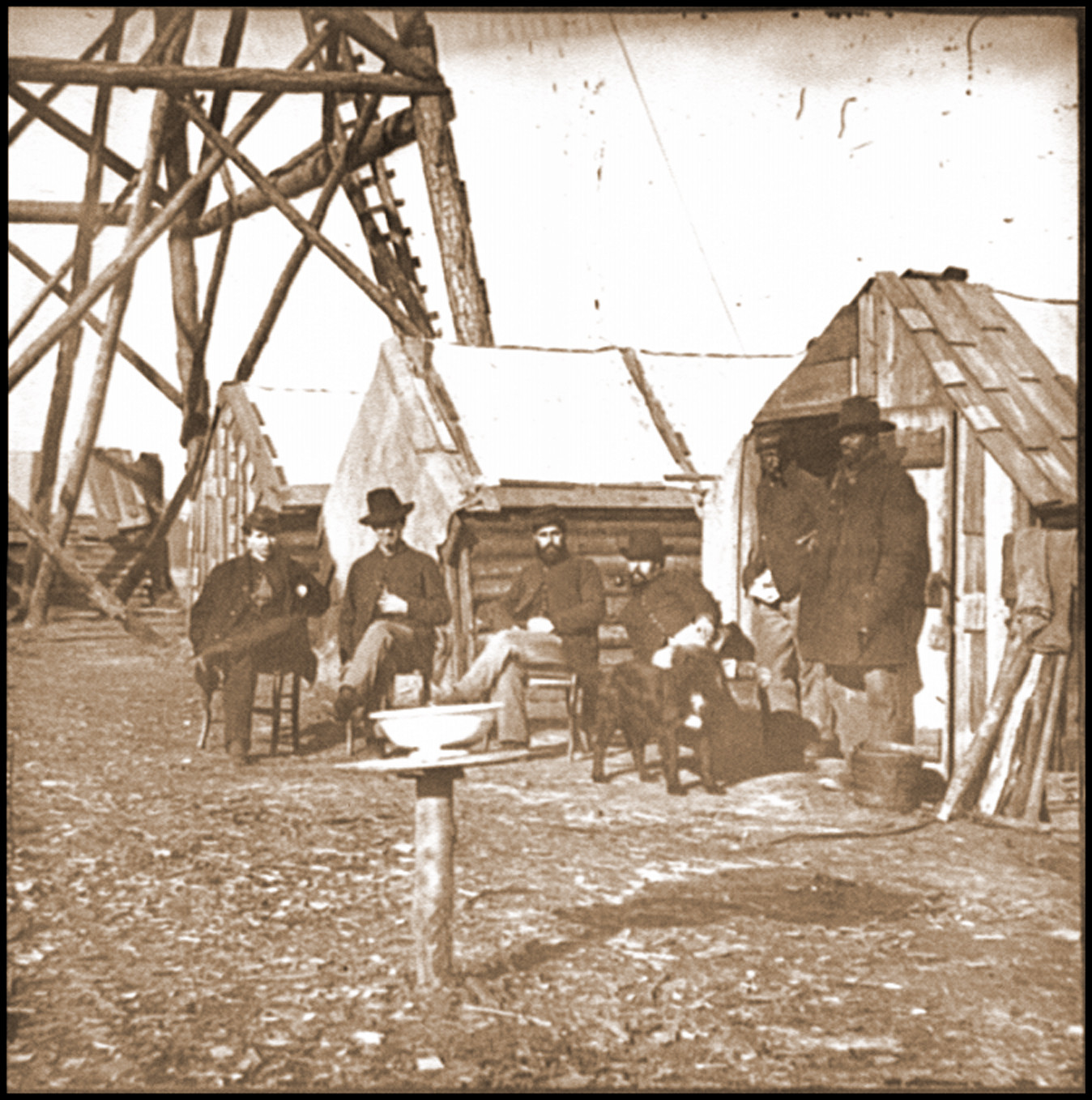 Bermuda Hundred Va. Officers by their quarters near the signal tower, 1864 — historic photograph