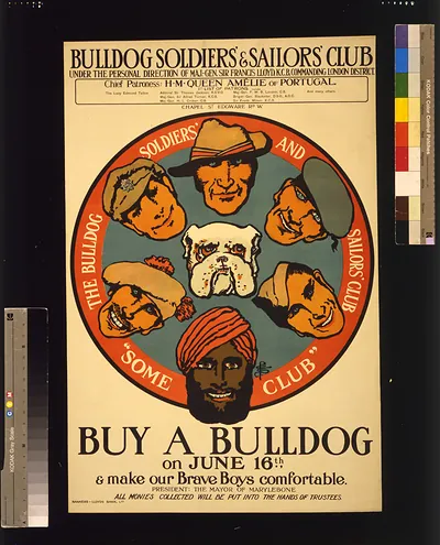 Buy a bulldog on June 16th & make our brave boys more comfortable. Bulldog Soldiers' & Sailors' Club / PCS [monogram].