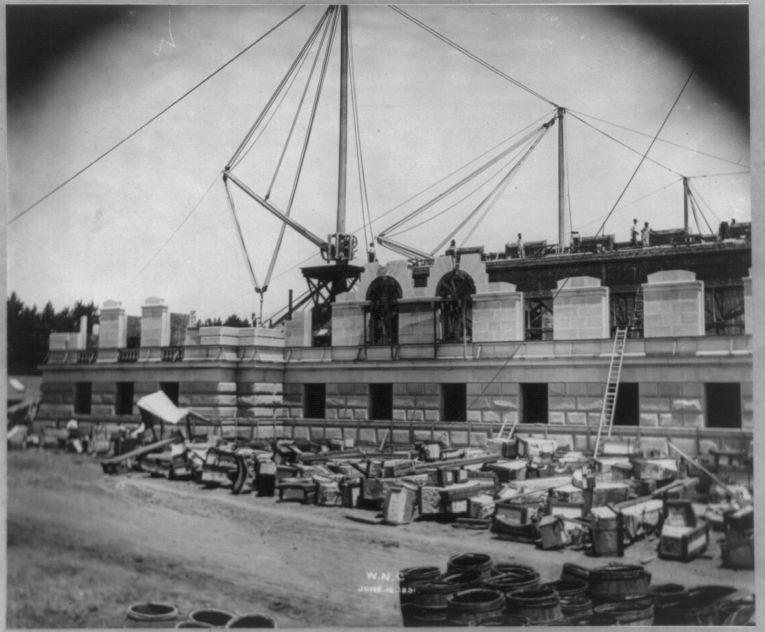 Library of Congress - view of construction of basement and first floor: June 16, 1891 — historic photograph