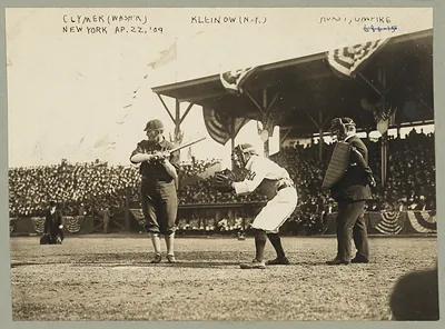 [Otis Clymer, Washington AL batting, and Red Kleinow, New York AL catching (baseball)]