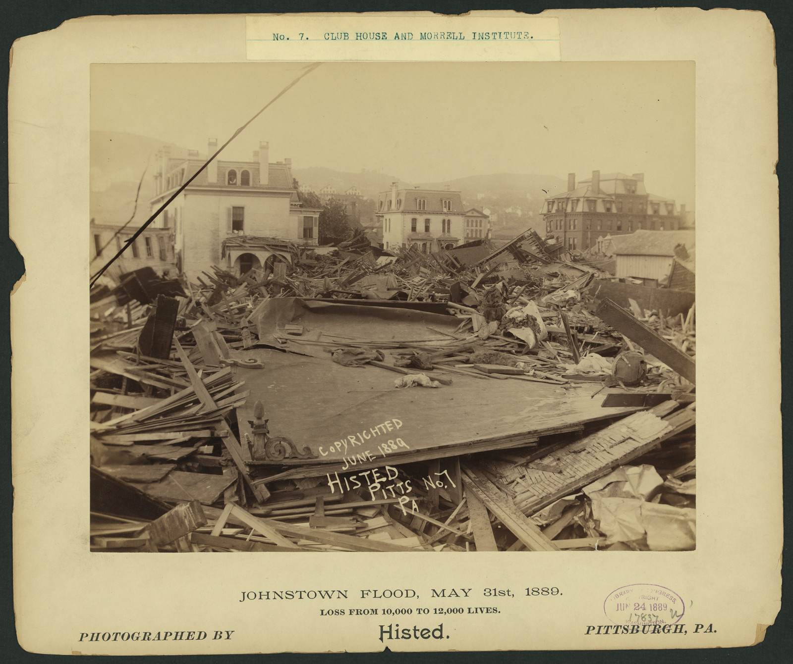 Club House and Morrell Institute, Johnstown Flood, May 31st, 1889, 1889 — historic image