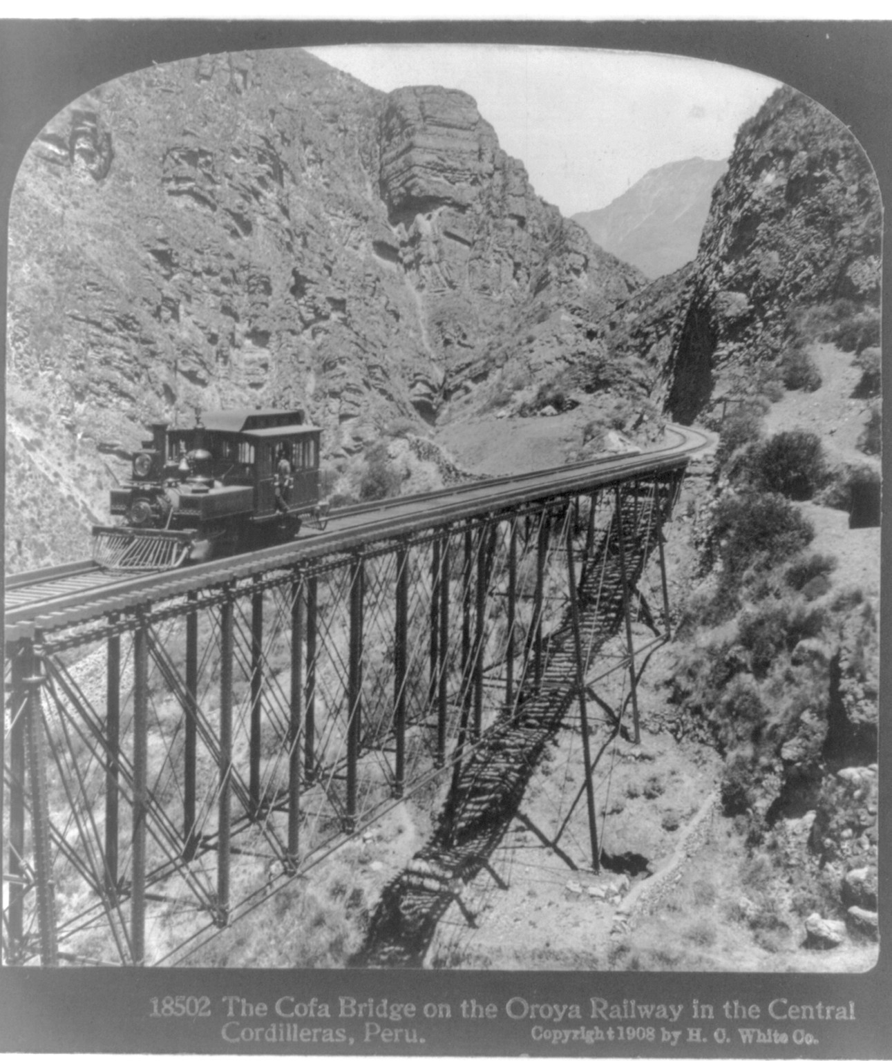 The Cofa Bridge on the Oroya Railway in the Central Cordilleras, Peru, c1908. — historic photograph