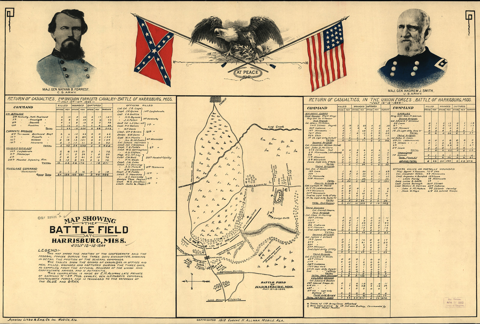 Map showing the battle field at Harrisburg, Miss., 1864, 1864 — antique map