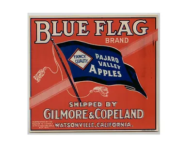 Blue Flag Brand Pajaro Valley Apples crate label