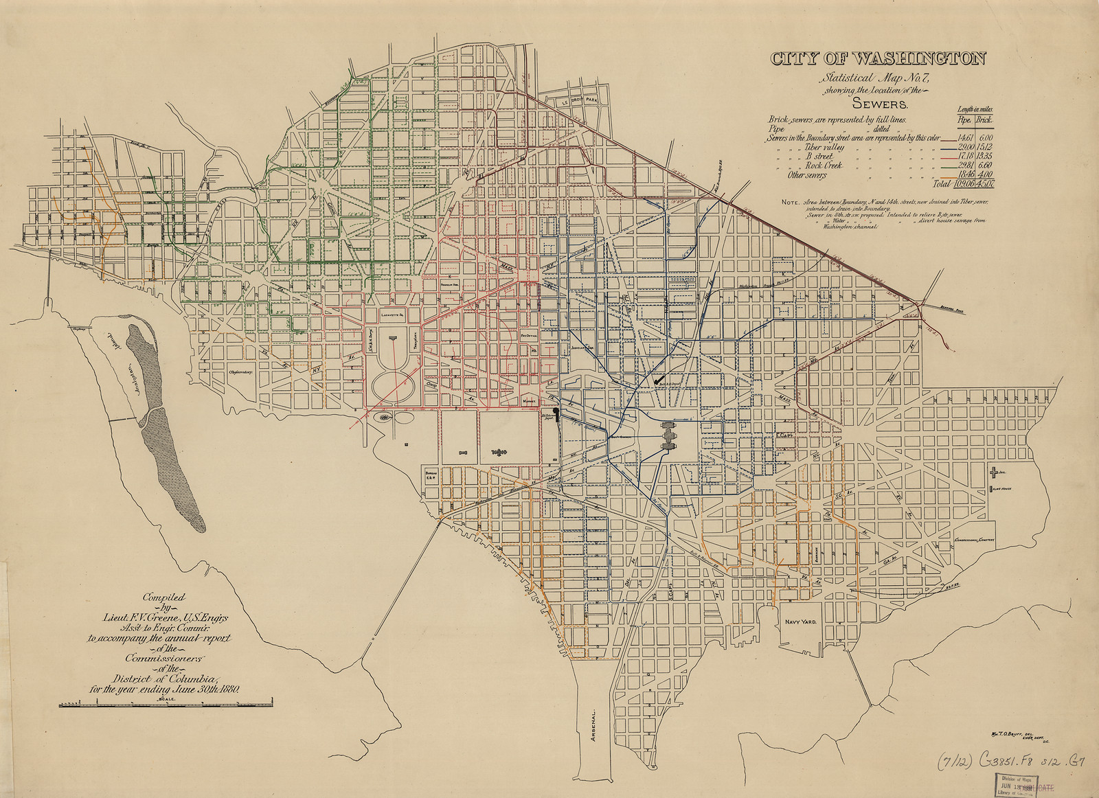 City of Washington Statistical Map No. 1, showing the location of the Sewers — antique map